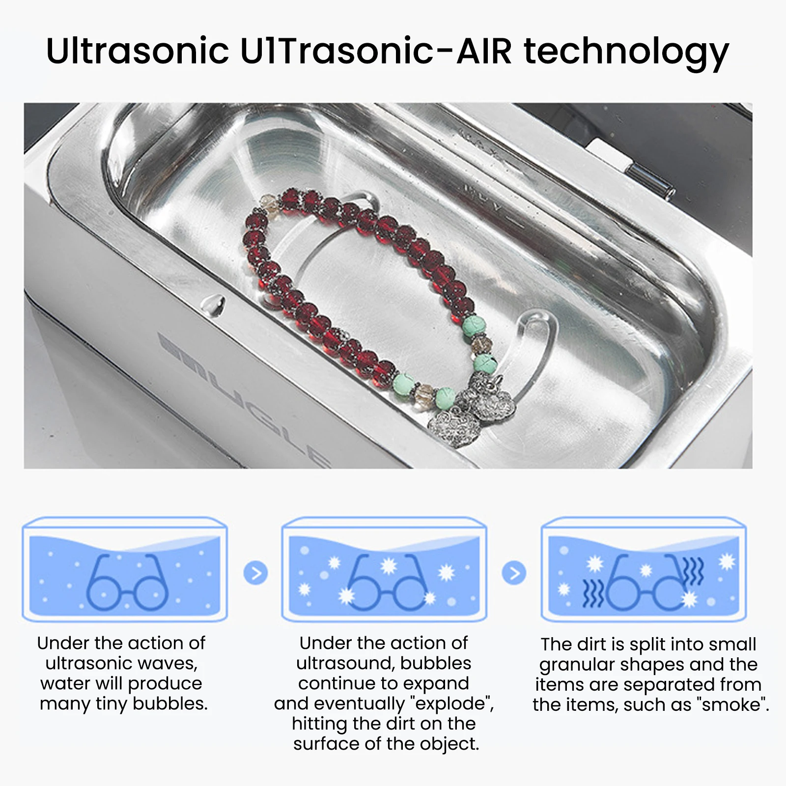 Ultrasonic Cleaning Machine 50W Glasses Jewelry Ultrasonic Cleaner 700ML 46000Hz High Frequency Cleaner with Touchscreen Display