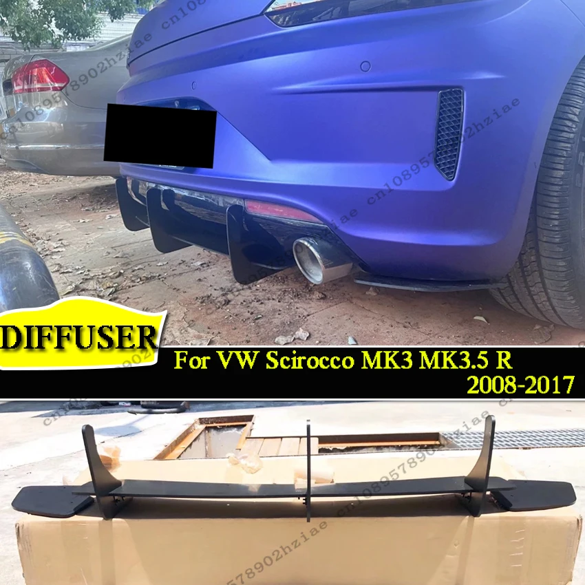 Maxton Style Rear Diffuser For VW Scirocco MK3 MK3.5 R 2008-2017 ABS Black Rear Diffuser Tail Apron Flaps Side Spoiler Splitters