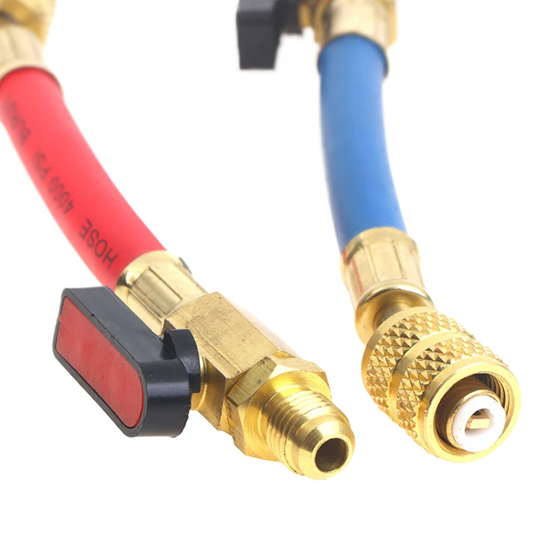 1/4 "SAE * 5/16SAE R22 R134A R410A Mangueiras de ar condicionado AC Ferramentas de refrigerante Adaptador de válvula de esfera de desligamento angular de refrigerante