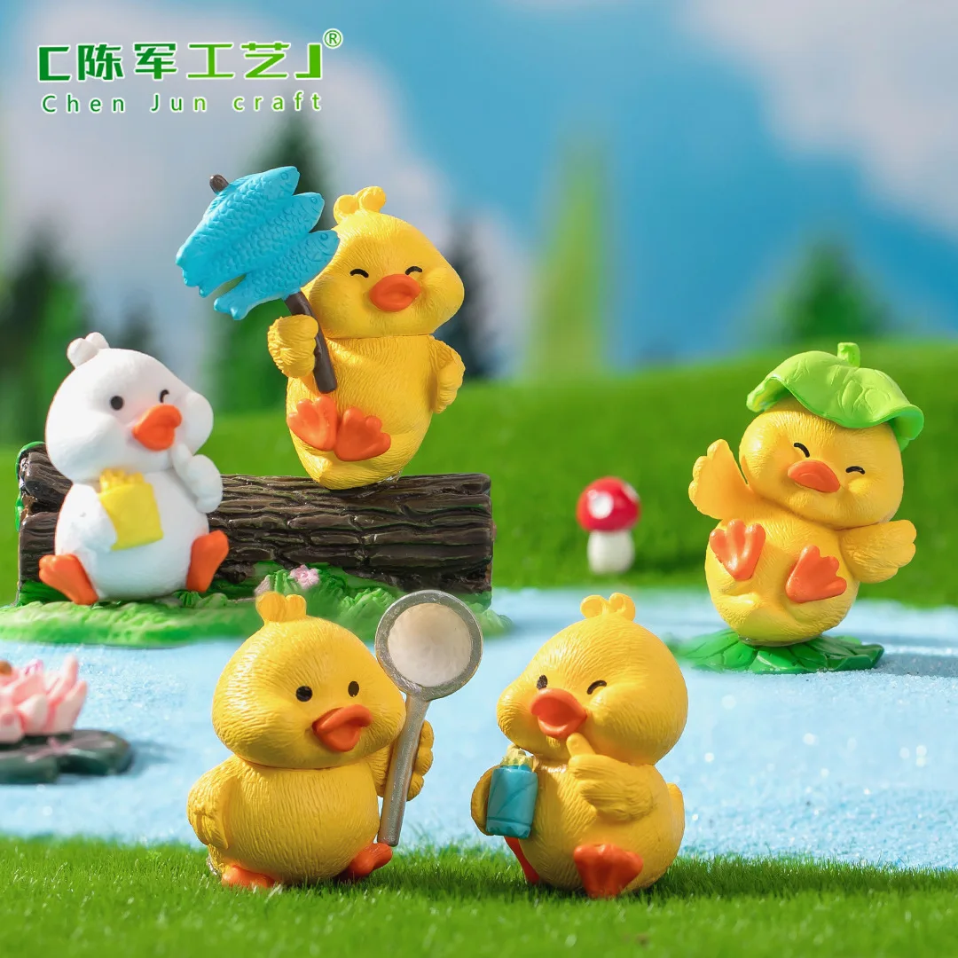 Umbrella Raincoat Cute Cartoon Duck Miniature Figurine Ornaments Yellow Ducklings Figurine Fairy Garden DIY Home Decor