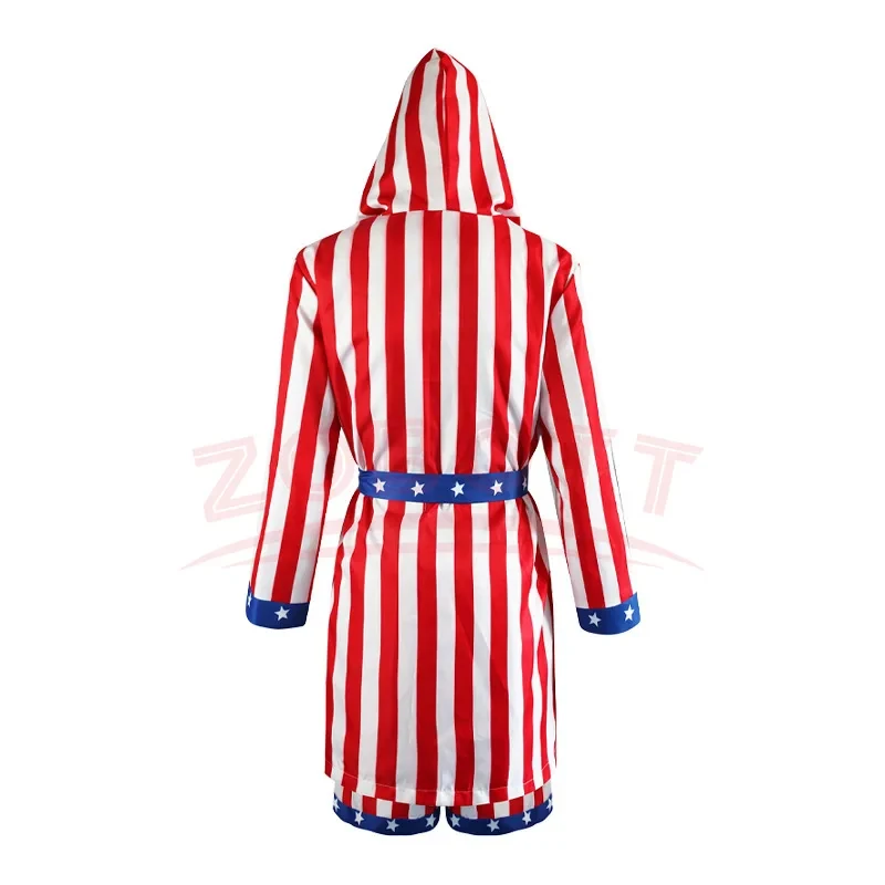 ❤ 2026 ✚ Disfraz de boxeo con bandera estadounidense para adultos, con bata corta, disfraz de Rocky Balboa para el Día de la Independencia, bata de baño Takerlam ◀