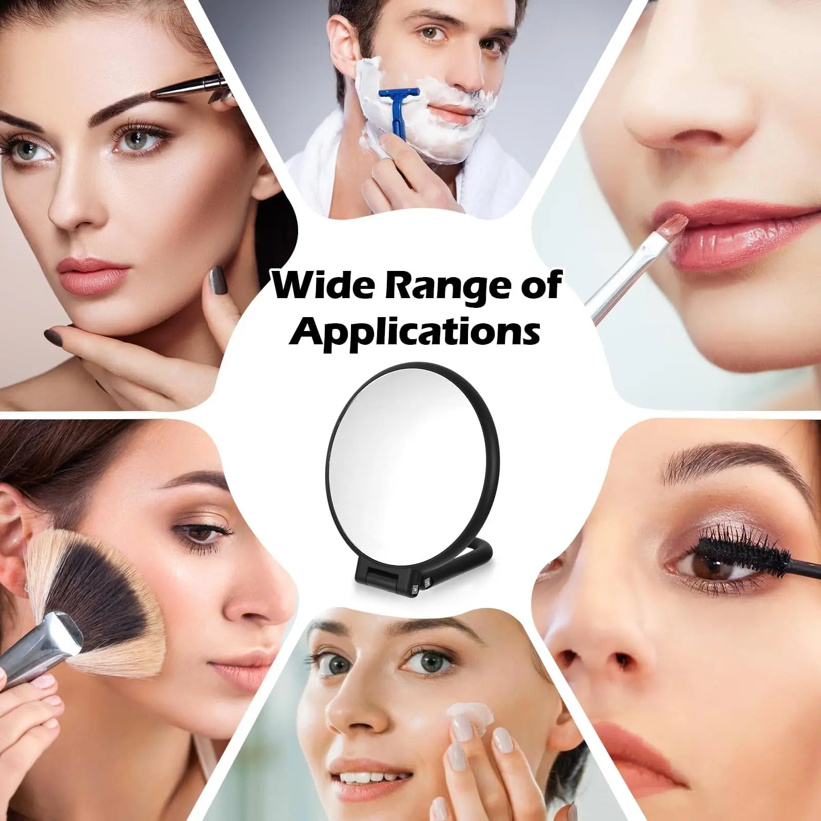 Magnifying Handheld Mirror ,Travel Folding Hand Held Mirror,Double Sided Pedestal Makeup Mirror With 15x Magnification