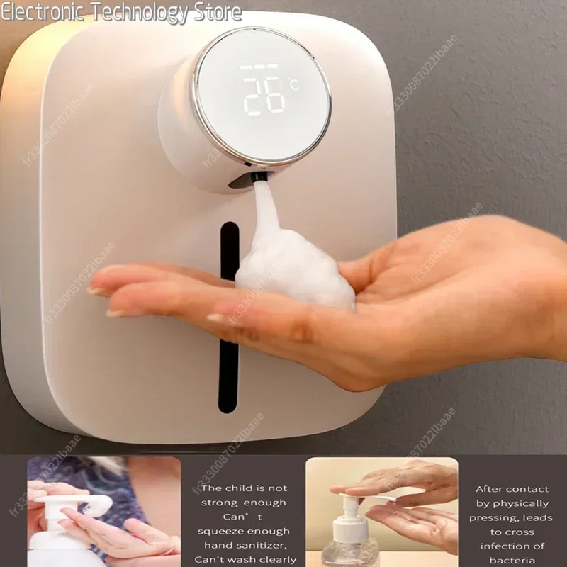 Wall Mounted Automatic Liquid Soap Dispenser LED Temperature Display USB Rechargeable Touchless Infrared Sensor Foam Machine