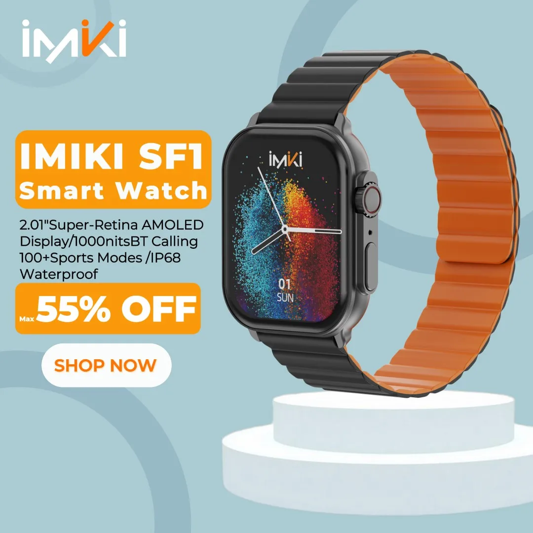 

IMIKI SF1 Men Women Smartwatch 2.01" Super-Retina AMOLED Display 1000nits Brightness BT Calling 100+ Sport Modes IP68 Waterproof