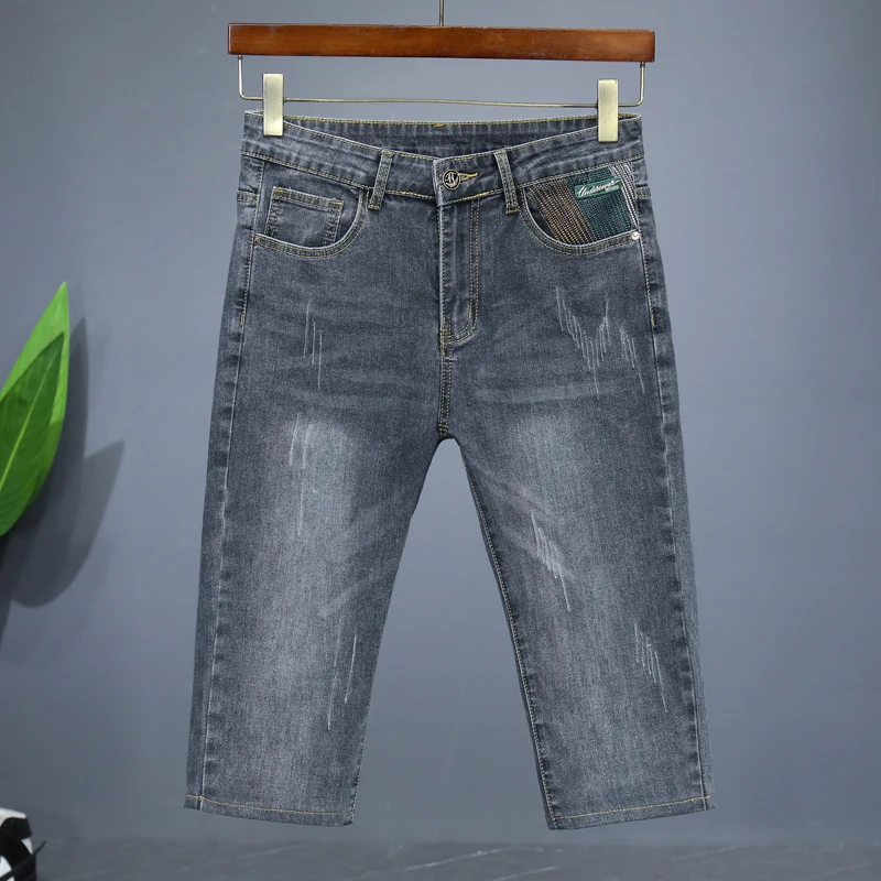 

Летние винтажные мужские джинсовые шорты с вышивкой, модные тонкие эластичные джинсы, мужские брендовые повседневные короткие брюки, уличная одежда