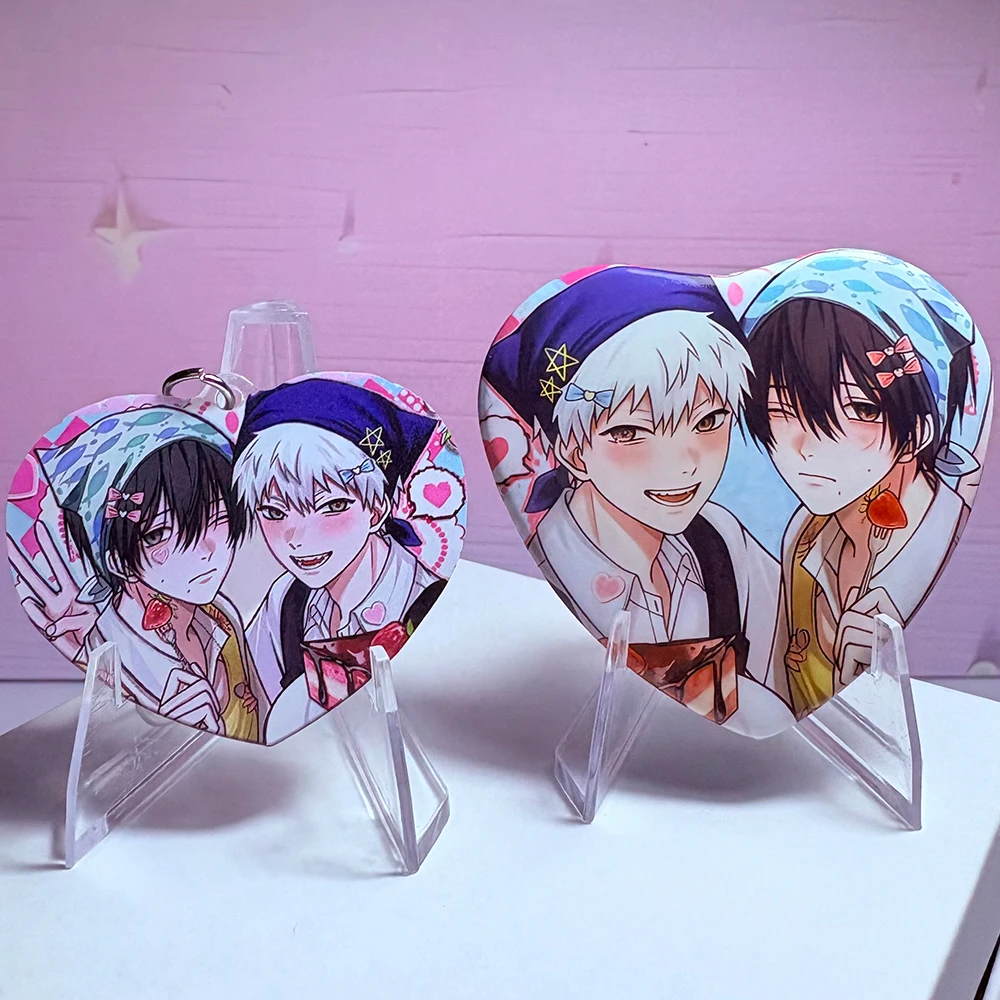 Anime o verão hikaru morreu tsujinaka yoshinori cosplay emblemas em forma de coração traje broches de folha de flandres cosplay prop presente de natal