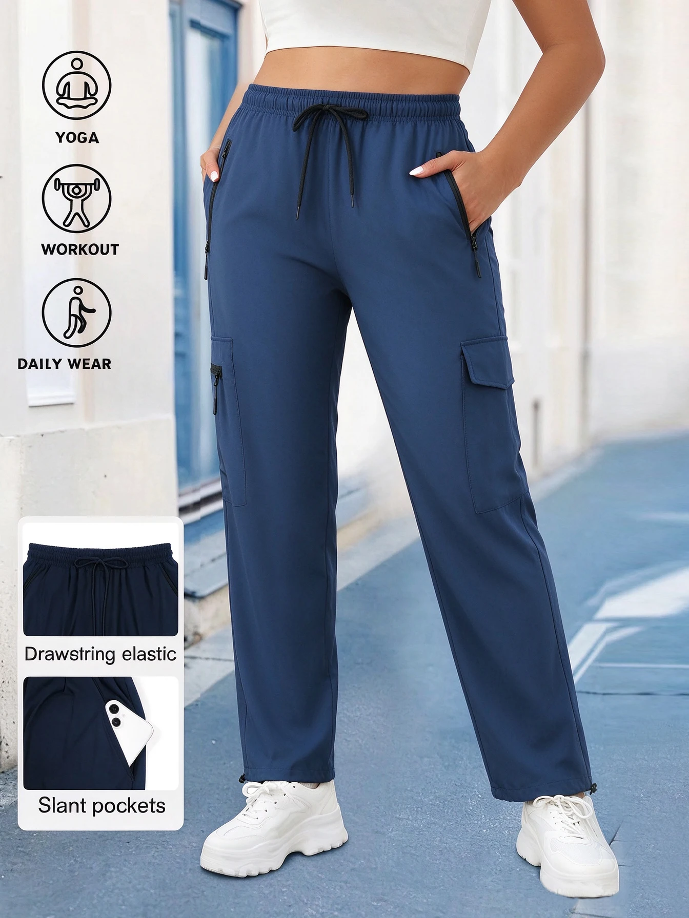 Womens Drawstring Running Joggers Sweatpants Women Quick Dry Athletic Gym Fitness With Four Side Pockets Exercise Pants