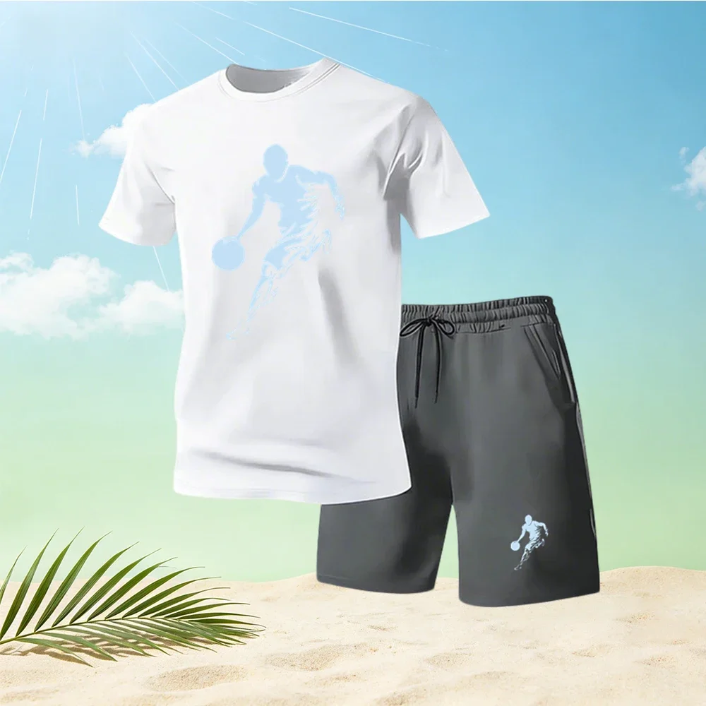 Hot Sale Summer Men's T-Shirts Sets Round Neck Short Sleeve + Sports Shorts Quick Dry Casual Street Fashion Running Gym 2 Piece view 2