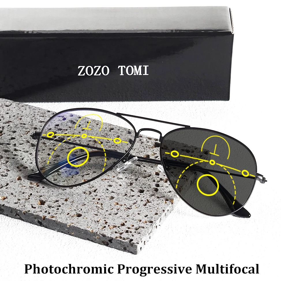Lunettes de lecture multifocales progressives - Photochromiques - Aspetto classique en métal, +100 - +400 pour hommes et femmes