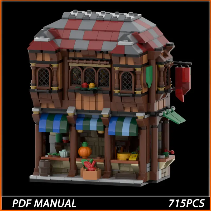 

MOC Building Block Street View Medieval Market House Model Brick Toys Creative Birthday Gifts 715PCS