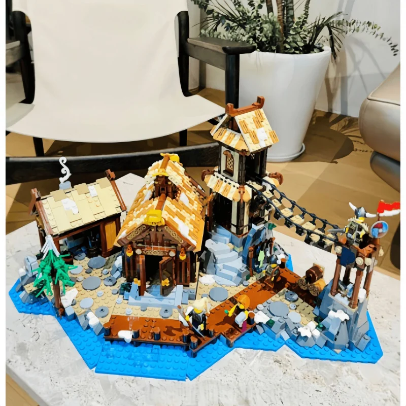 

2103PCS 21343 Buildable Building Blocks Viking Village Boys Large Creative Series Street View Children's Educational Toy Gift