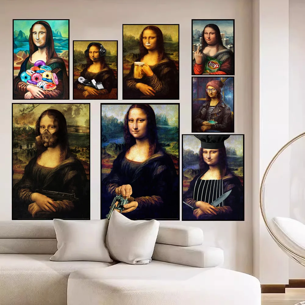 الفن مضحك الموناليزا أنيمي الملصقات لزجة ورق أبيض ملصق DIY غرفة بار مقهى Kawaii غرفة ديكور #4