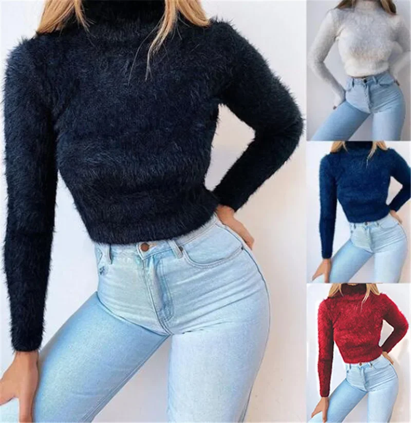 Hot cross-border autumn/winter candy color long-sleeved turtleneck sweater sweater woman