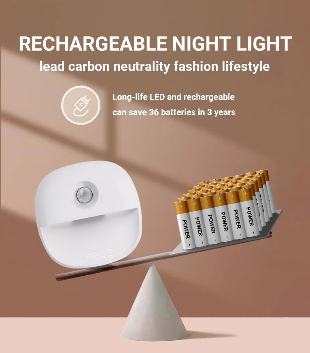 Motion Sensor Night Light, USB Rechargeable, Dimmable LED, Stick-on for Closet, Bedroom, Kitchen, 3-Pack view 3