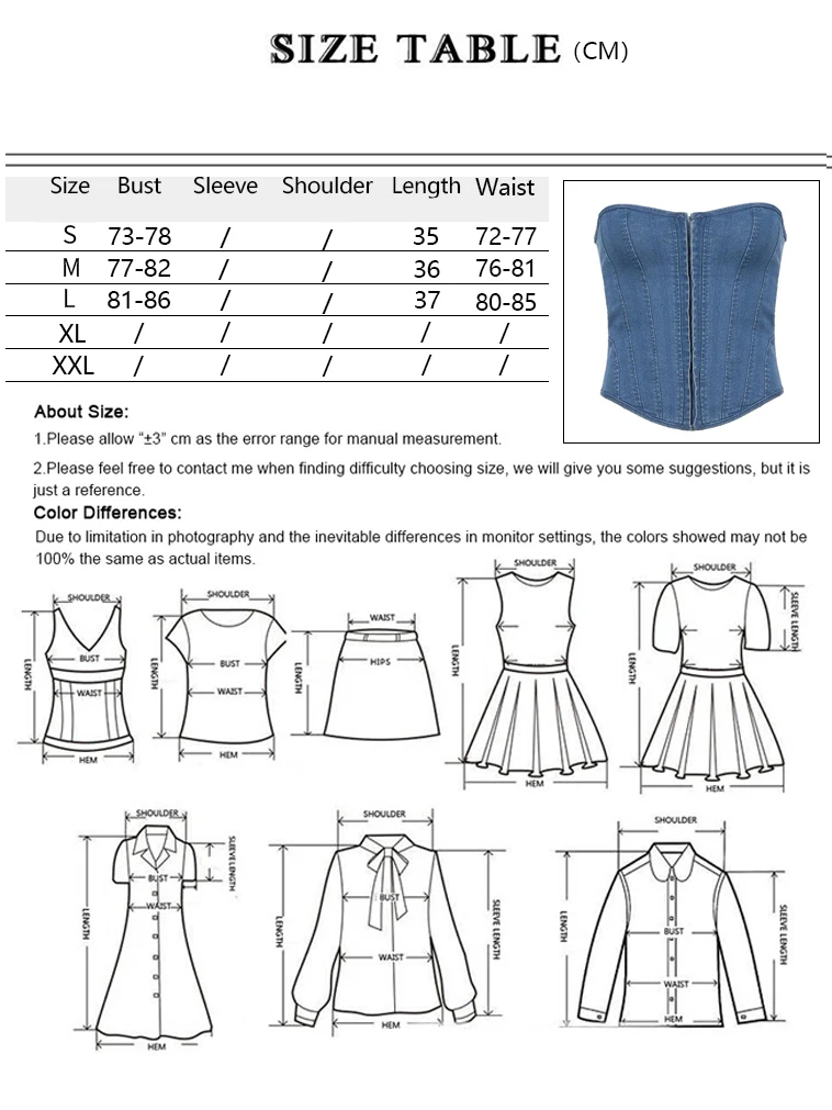 Denim Corset Women Top Y2K Button Up Strapless Street Style Wave Sexy Collar Fishbone Slim Stitch Strap Solid Color Denim Vest