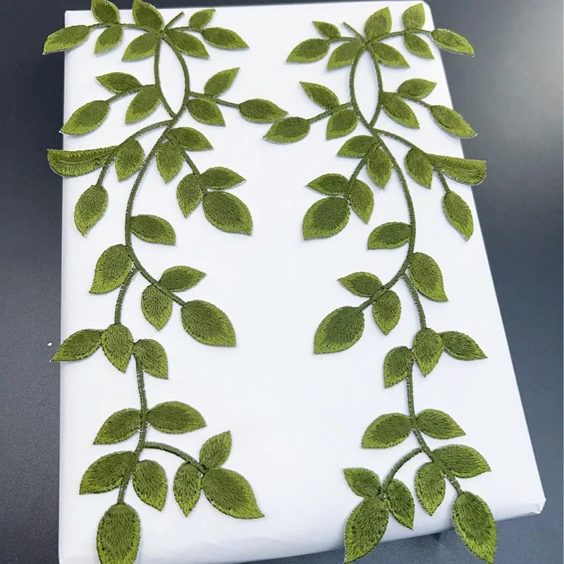 1 Paar grüne Blätter, Efeu-Blumen, florale Pflanzenapplikationen, Stickerei zum Aufbügeln, Stoffaufkleber zum Aufnähen für Kleidung, Kleider usw. – Detail 7
