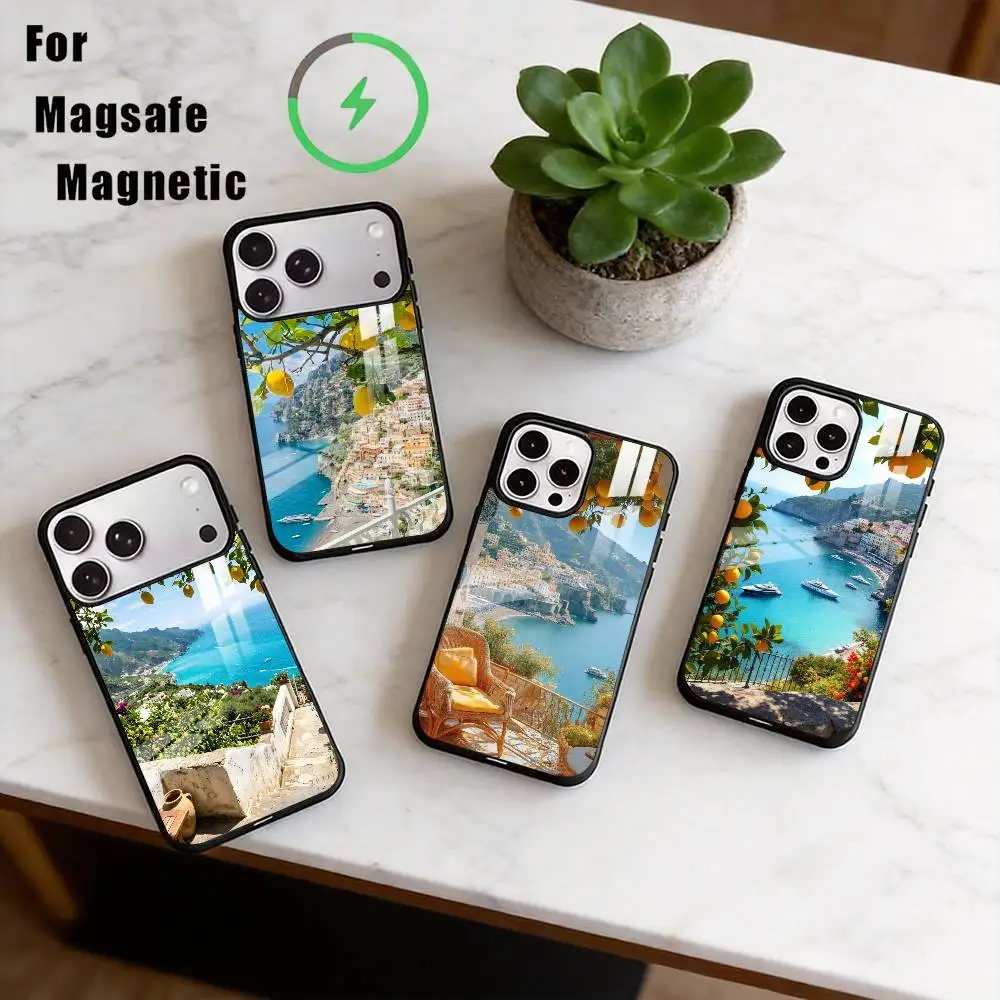 

European Amalfi Coast Lemon Phone Case For iPhone17,16,15,14,13,12,11 Plus,Pro Supports Magnetic Wireless Charging