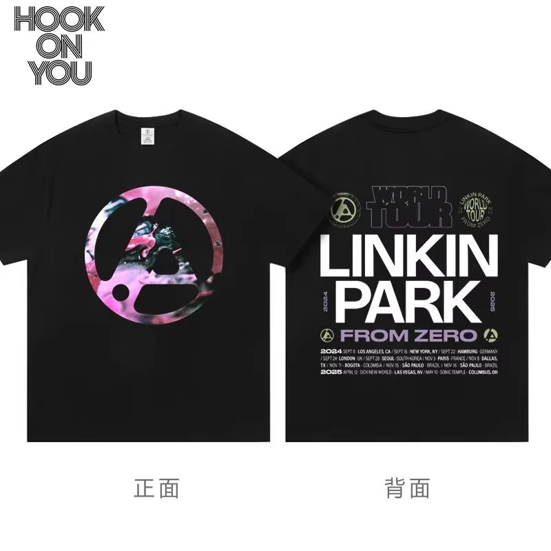 تي شيرت لينكين بارك من Zero New Album Tour المحيطة للرجال والنساء، ملابس فضفاضة بأكمام قصيرة