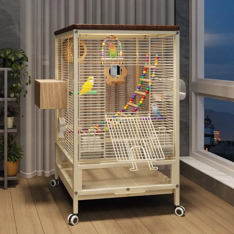 For Parrot Cage Horizontal Wire Glass Splash Proof Large Luxury Bird Cage for Sun Conure Cockatiel Home Villa Use Durable