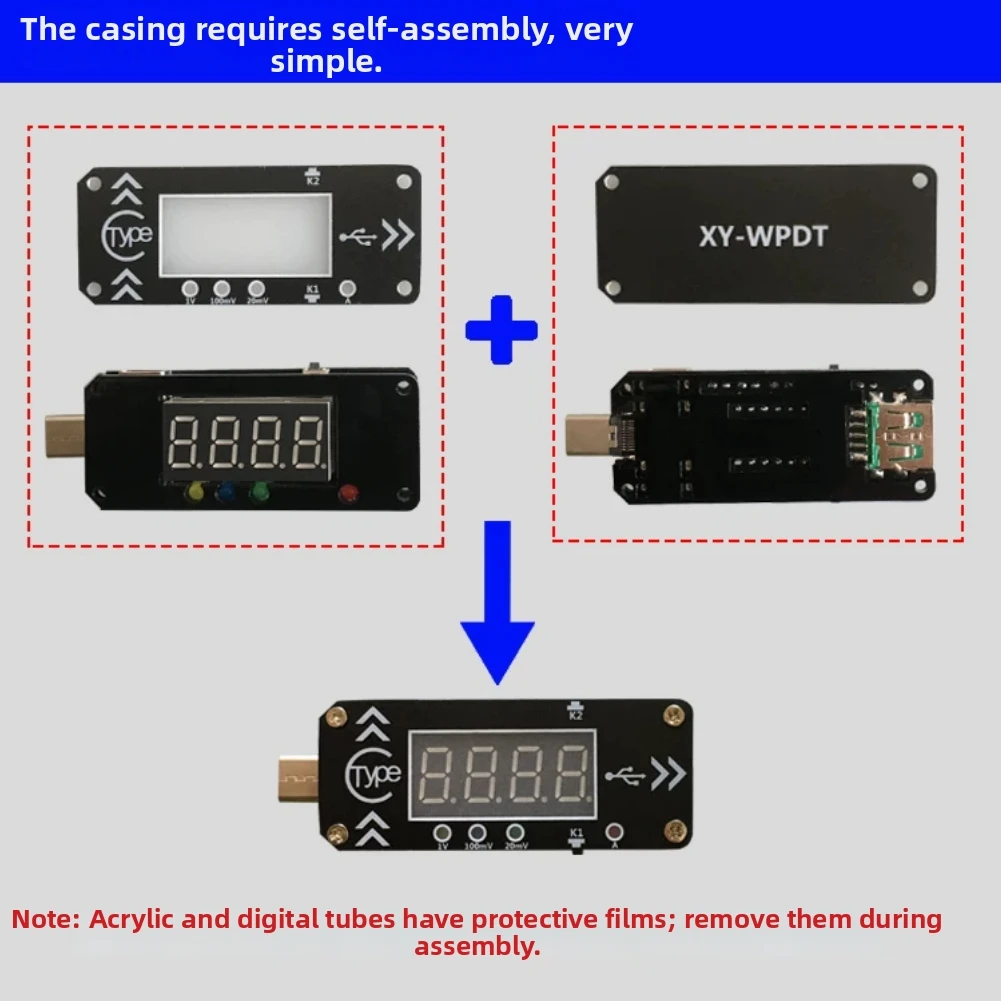 Type-C PD Digital Tester with Adjustable Voltage Settings Memory Retention Real Time Monitoring 70x25x11mm Black