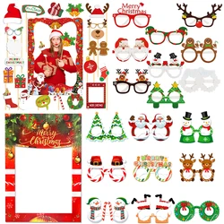 Merry Christmas Photo Booth Props Kit Santa Claus Xmas Tree Elk Paper Glasses Photo Booth Frame Selfie Prop Christmas Decoration