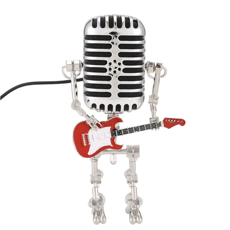 AA84 2Pc Mic Rockbot,Metal Microphone Robot Table Lamp Holding Guitare Vintage Night Light,Vintage Microphone Robot Desk Lamp