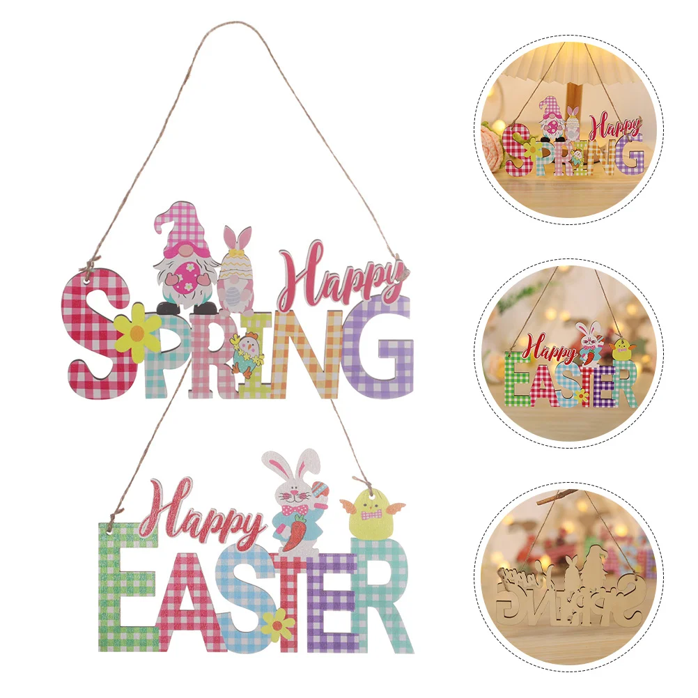 2 قطعة قلادة بحرف خشبية عيد الفصح معلقة لافتة للباب مهرجان الربيع جدار الفن الشرفة ديكور المنزل المشهد تخطيط الحرفية حلية #4