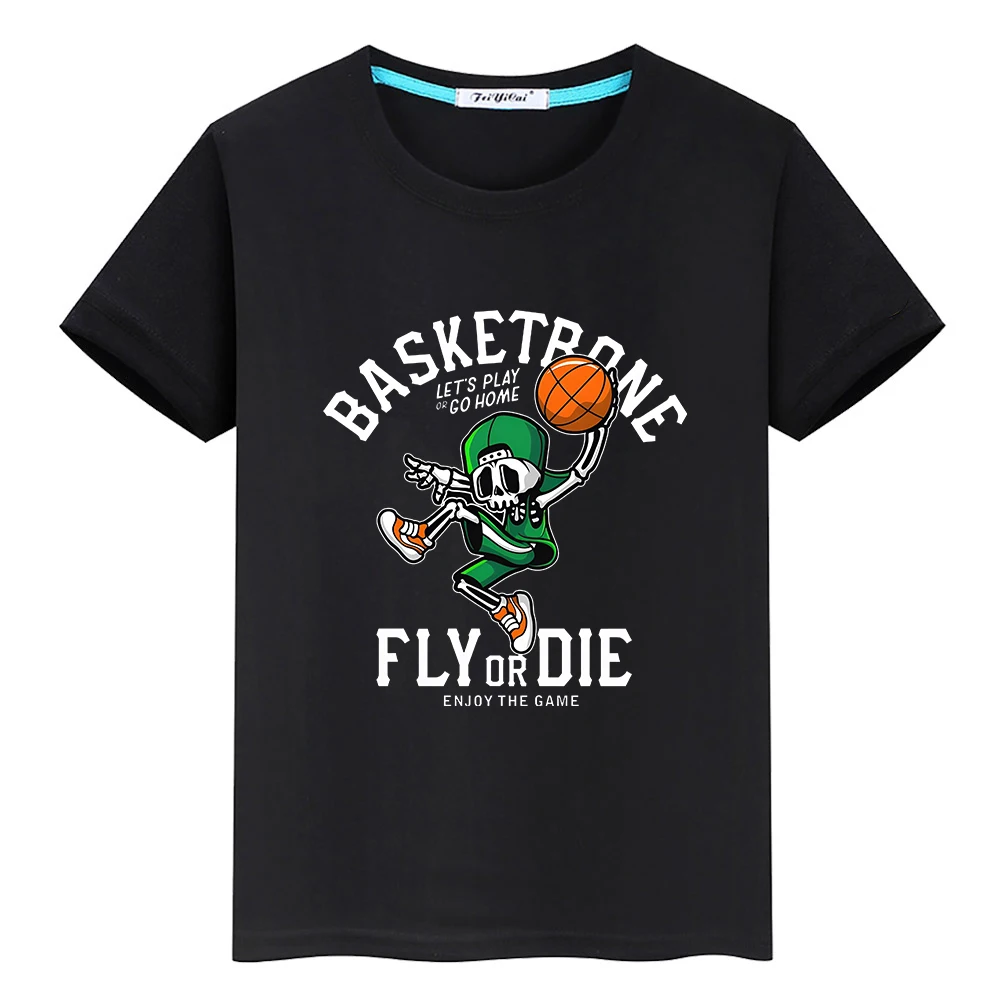 

Skeleton Basketball Funny Cartoon T-shirt 100% Cotton Kawaii Graphic Tee-shirt for Boys/Girls Short Sleeve Summer Tshirts Cute