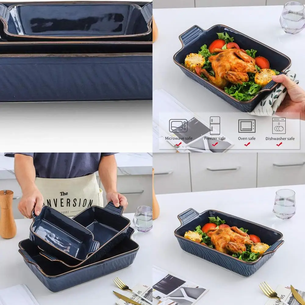 

Набор из трех керамических форм для выпечки с текстурой Эгейского языка: прямоугольные формы для лазаньи и формы для выпечки 9x13 дюймов для кухни