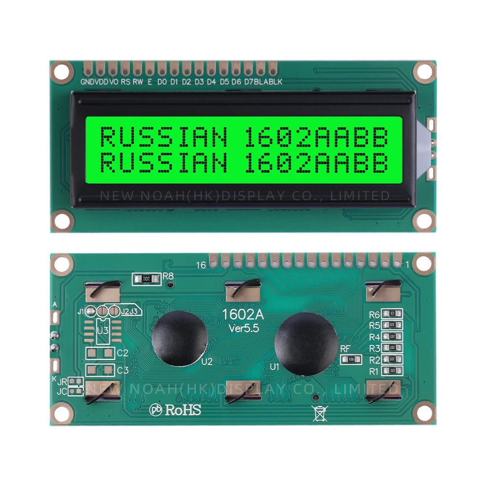 Russian Green Light Black Letters 1602A Character LCD Module 02*16 LCD 16 PIN 1.5 Inches 16X2 Dot Matrix Character