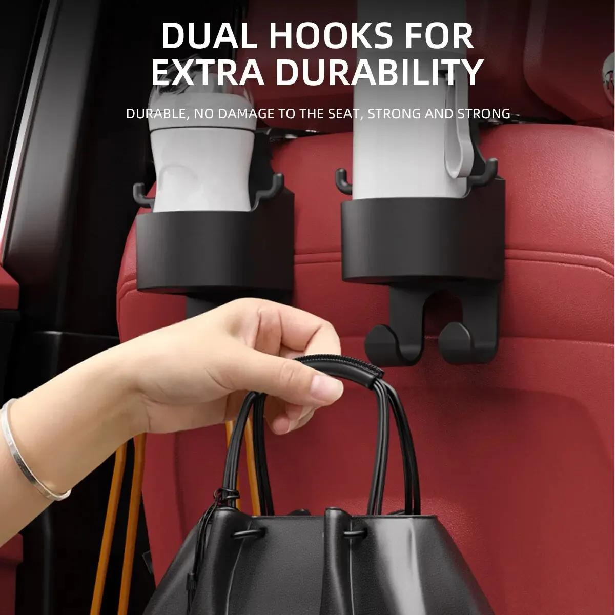 2Pcs Car Seat Headrest Hook Hanger Storage Organizer Universal with Cup Holder for Handbag Fit Universal Vehicle Car Accessories