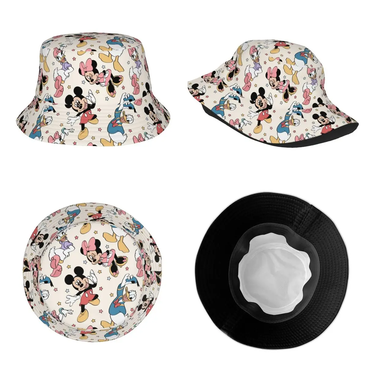 Unisex Cute Bucket Hats Mickey And Minnie Accessories Bob Hats For Beach Headwear Lightweight