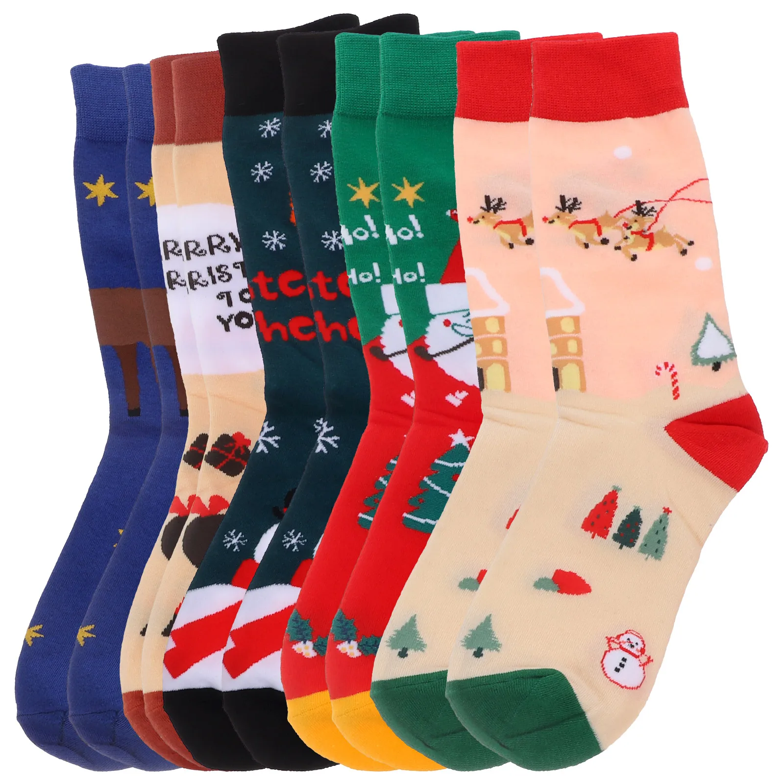 

5 Pairs Christmas Socks Middle Tube Cartoon Cotton Snowman Santa Claus Warm Winter Gift for Men Women Family Decor