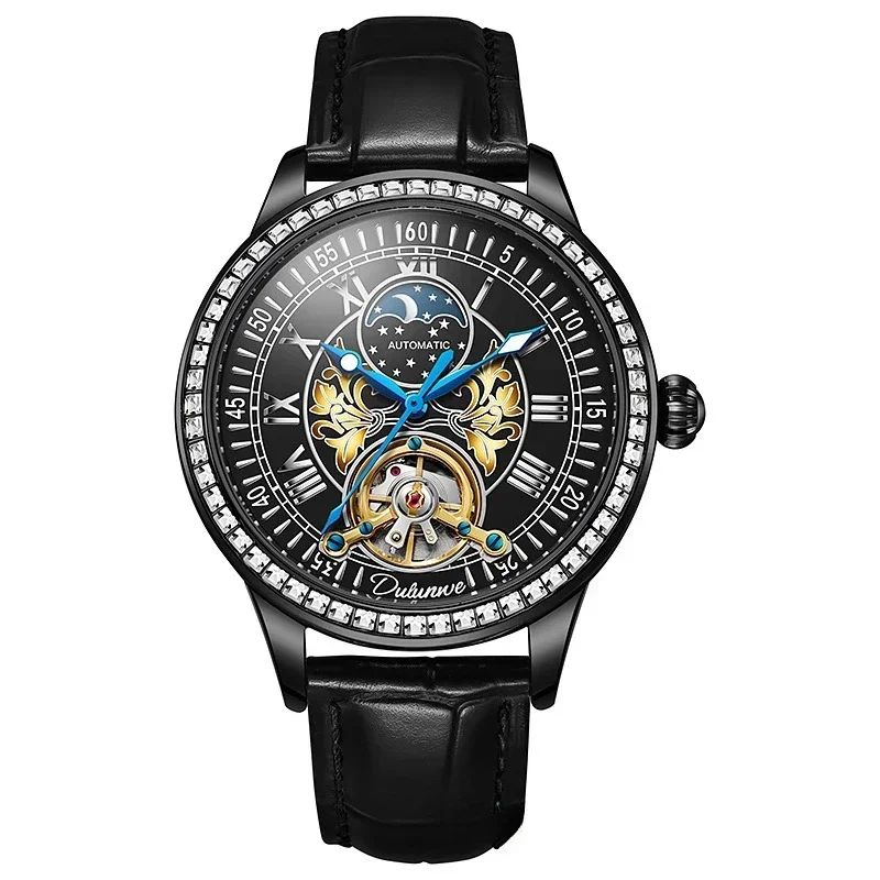 Tourbillon Automatic Mechanical Watch Men's Luminous Moon Phase Mechanical Watch Leisure Waterproof Sports Watch Man