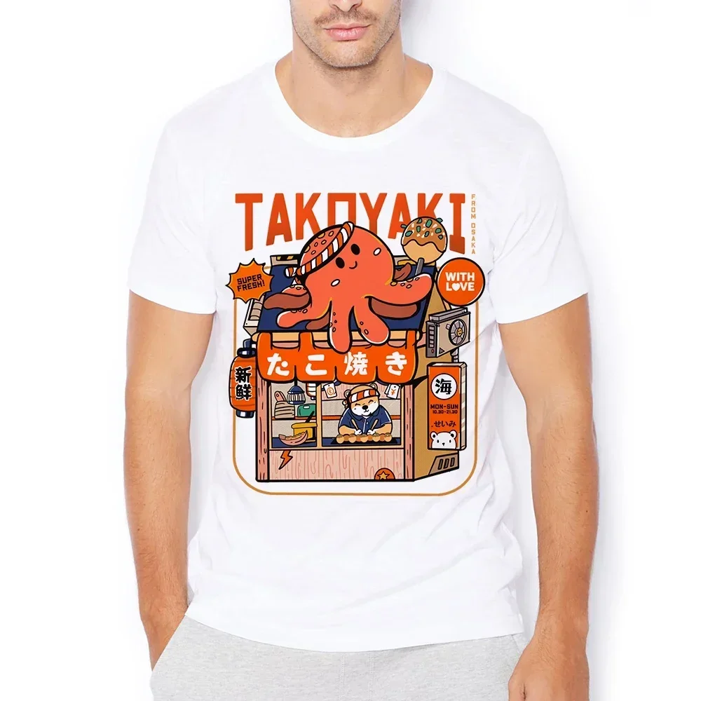 Akita Takoyaki Octopus Sushi Vendor Shiba Inu Funny Anime TShirt Homme O-neck Breathable Short T Shirt Streetwear Unisex Tee