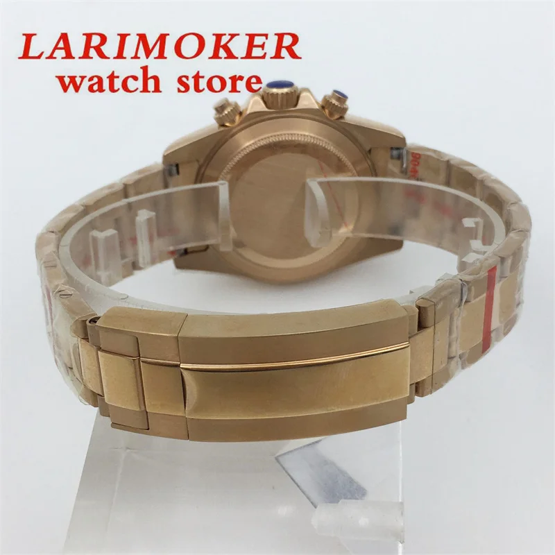 นาฬิกาควอตซ์โครโนกราฟ39มม. แฟชั่นหรูสำหรับผู้ชายนาฬิกาเหล็กทองคำสีกุหลาบหน้าปัดสีเทาคริสตัลแซฟไฟร์เคลื่อนไหว VK63