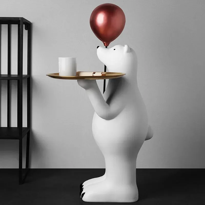 

SAT Home Decor Figurines Tray Ornaments For Home Sculptures Creative Polar Bear Floor Decoration Storage Tray Living Room Decora