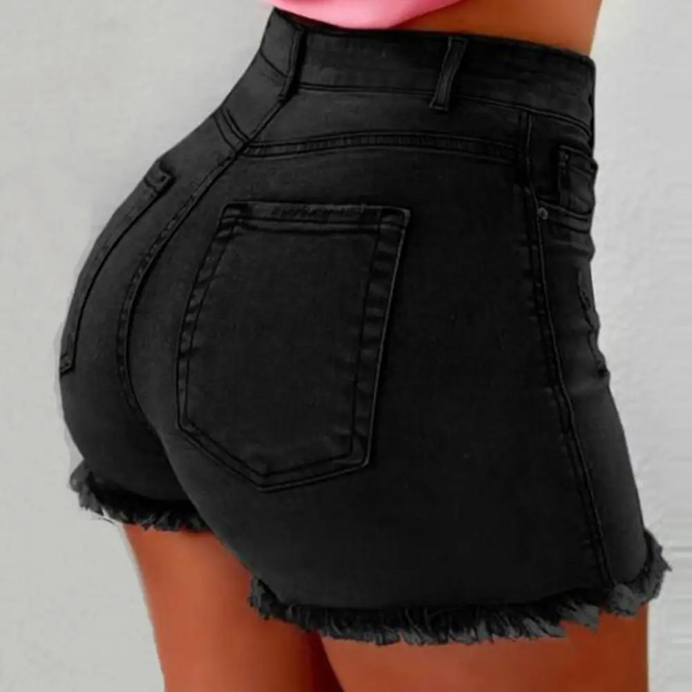 

Women Shorts Retro Distressed High Waist Women's Shorts with Butt-lifted Design Side Pockets for Club Party Outfits Retro Style