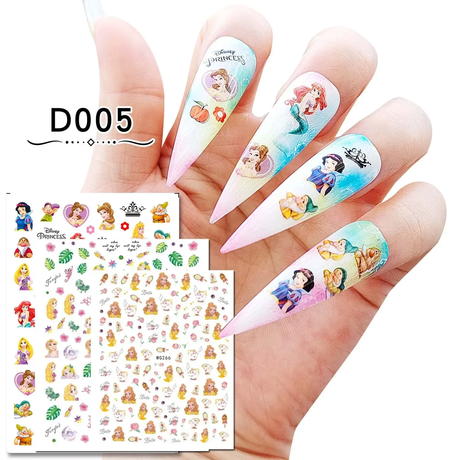 

Disney Princess Snow White Cartoon Adhesive Nail Stickers Nail Decorative Decals DIY Nail Art Supplies 3D Sticker Press on Nails