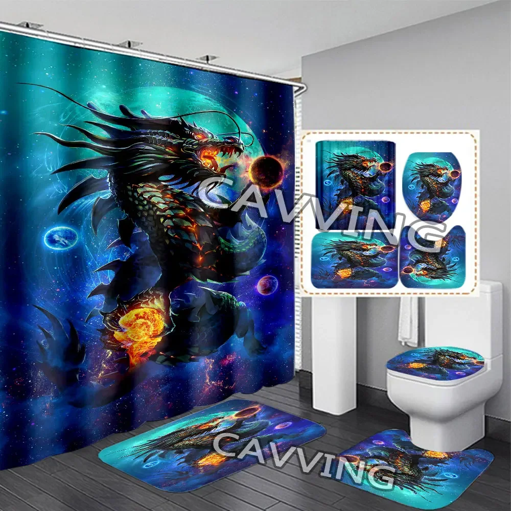 Dragon  3D Print Shower Curtains Waterproof Bathroom Curtain Anti-slip Bath Mat Set Toilet Rugs Carpet  Home Decor