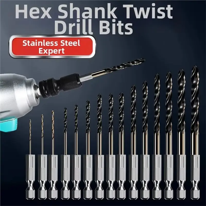 TKOH-High Speed Steel 15 PCS Hex Shank Drill Bit Set(1.5-6.5Mm), Includes Socket Adapter, Impact Driven For Metal, Wood, Drillin