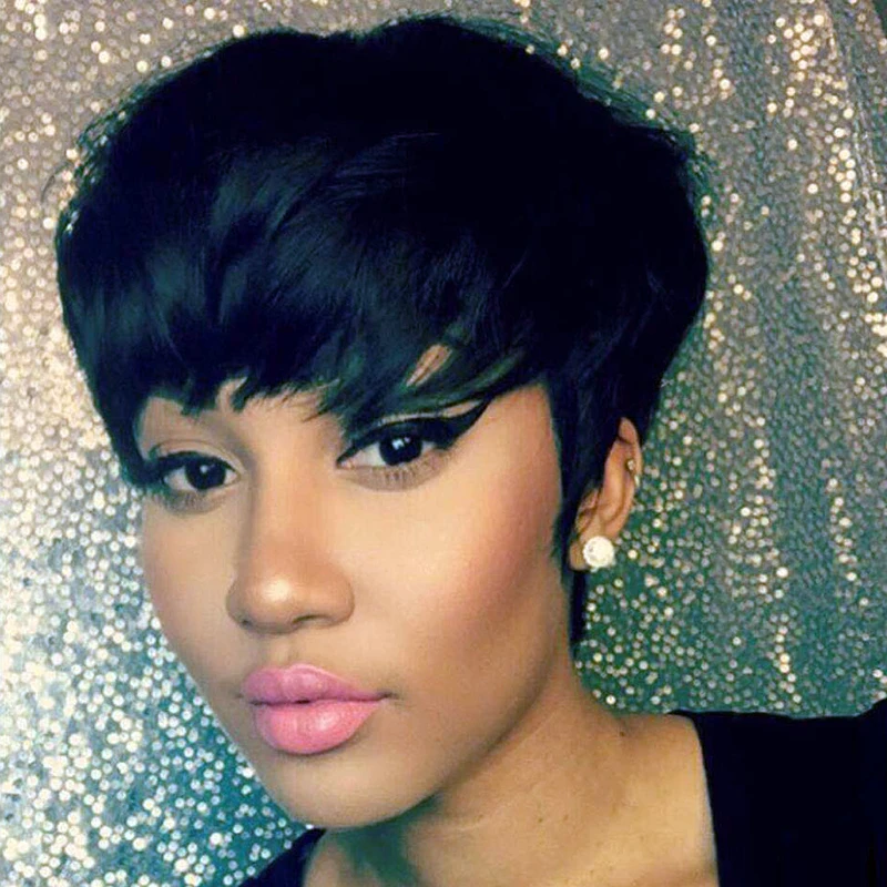 

Natural Black Bob Wig Pixie Cut Wigs Human Hair For Women Full Machine Made Straight Hair 100% Remy Human Hair Wigs
