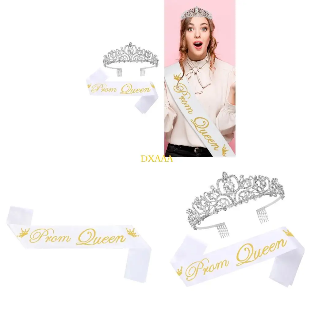

DXAA Shimmering Metal Crowns With Adjustable Satins Ribbon Set Elegant Hair Accessories For Queens Bride Special Occasion