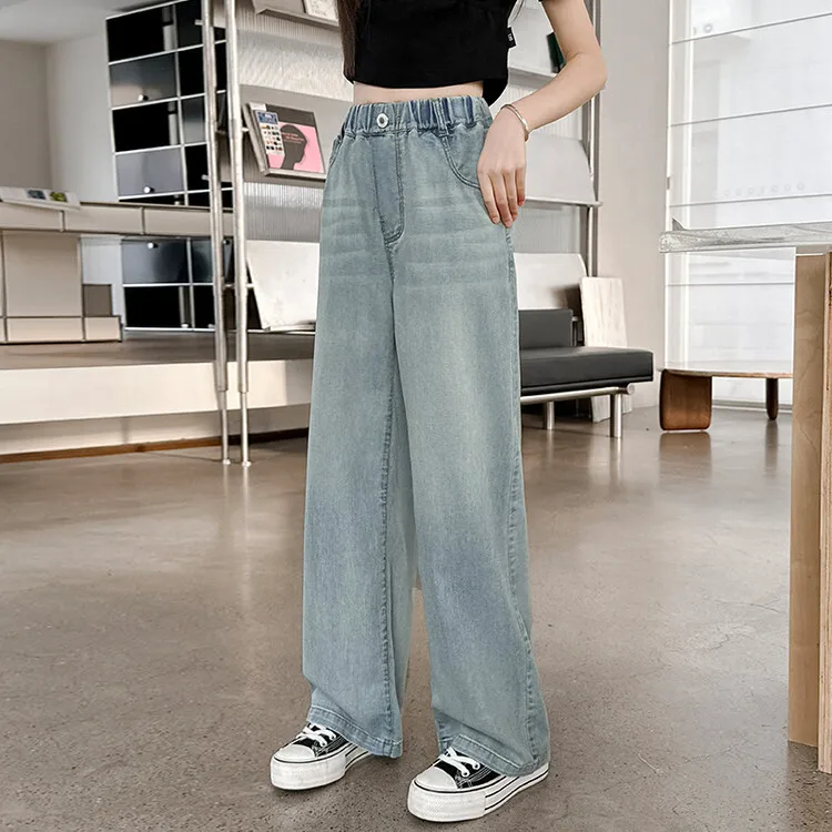 

Girls Summer Jeans 2024 New Medium and Large Children Style Light Light Thin Casual Pants Children Loose Wide-leg Pants