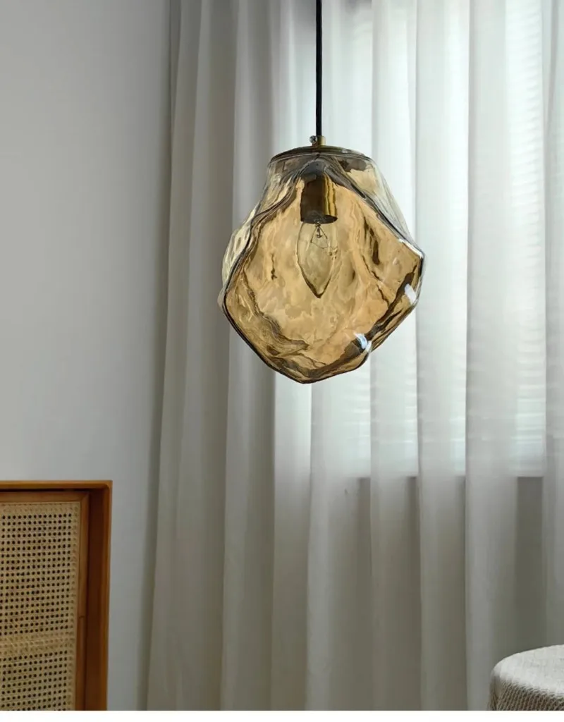 Ice Crystal Pendant Lamp Nordic Minimalism Bedside Restaurant Mirror Front Atmosphere Droplight Glass Stone Ceiling Chandelier