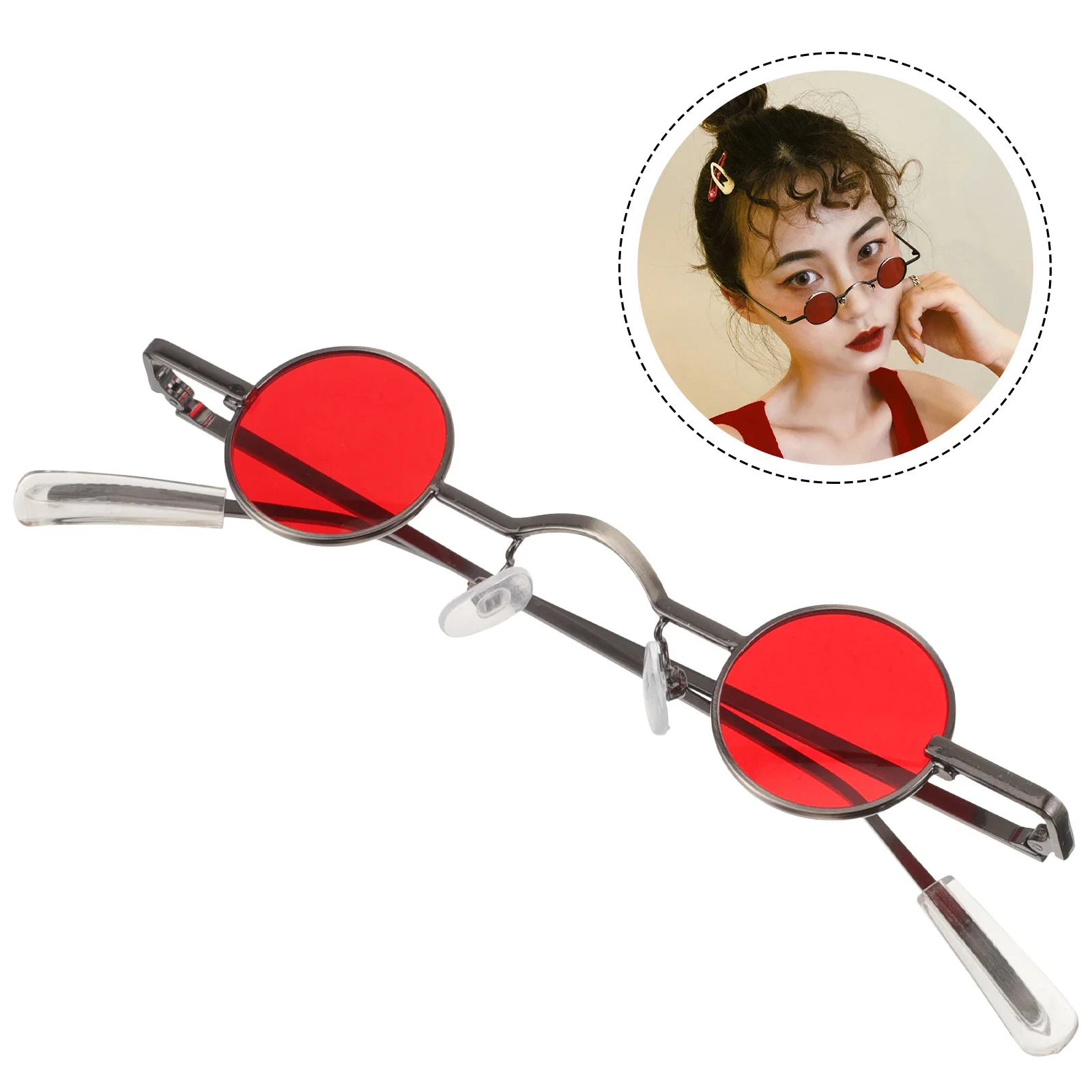 

Small Round Frame Sunglasses Red Lightweight Uv Protection For Beach Party Fashion Eyewear Men Women Creative Glasses