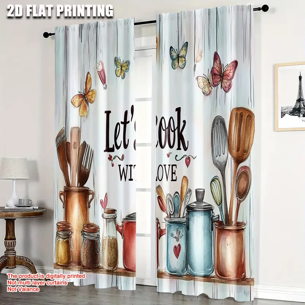 2 Stück, bedruckte Vorhänge, 2D-Flachdruck, Farbdruck für die Küche, vielseitig einsetzbar, langlebiges Polyester (ohne Stange), Geschenke, Verwendung im Schlafzimmer