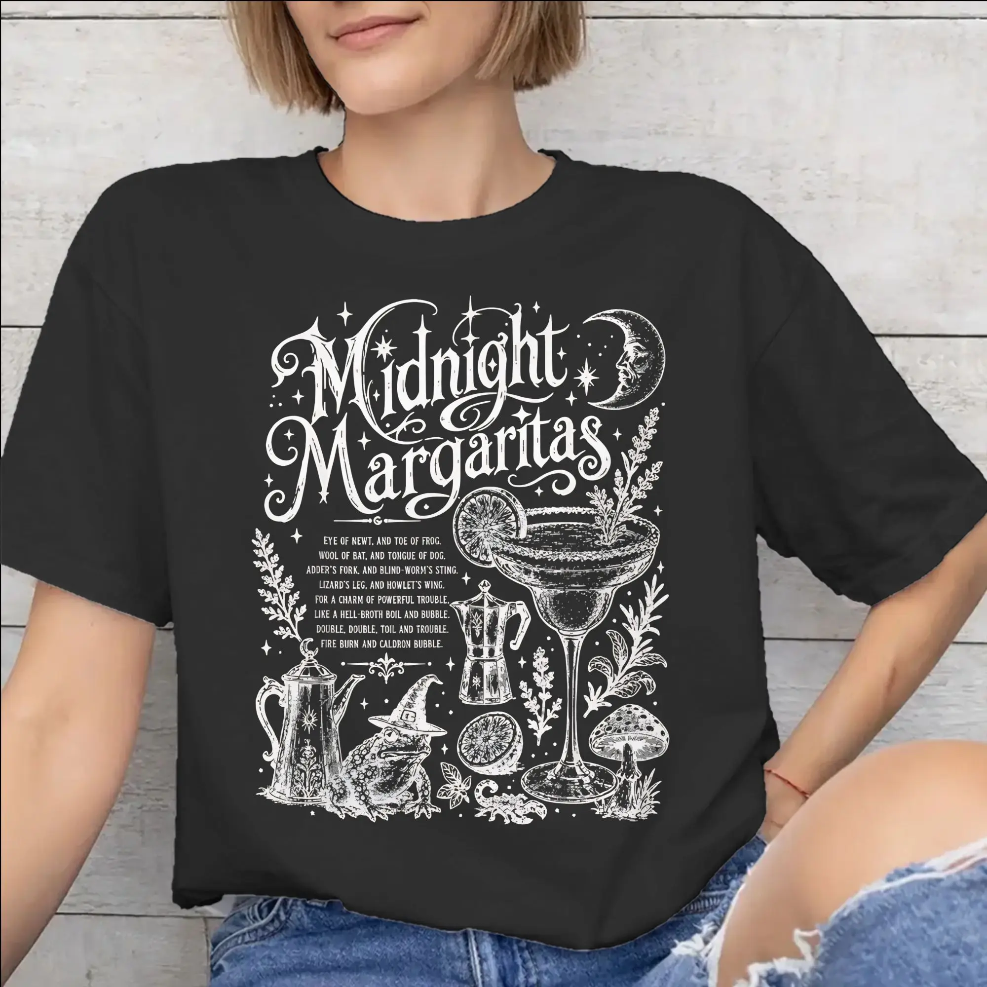 Practical Magic Midnight Margaritas Witchy Cocktail Spellcasting Moonlit Witchcr Printed T Shirts for Men Women  100% Cotton
