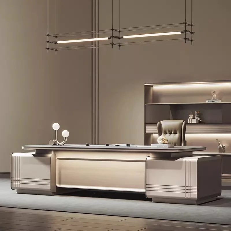 B President's desk light luxury metal paint high-end high-end boss office desk and chair combination