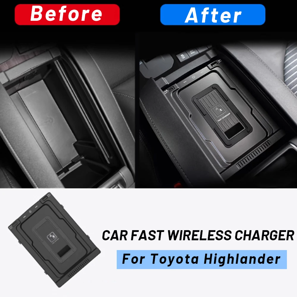 Car Wireless Charger For Toyota Kluger Highlander 2022 2023 Fast Phone Charging Plate Adapter Interior Accessories Tuning